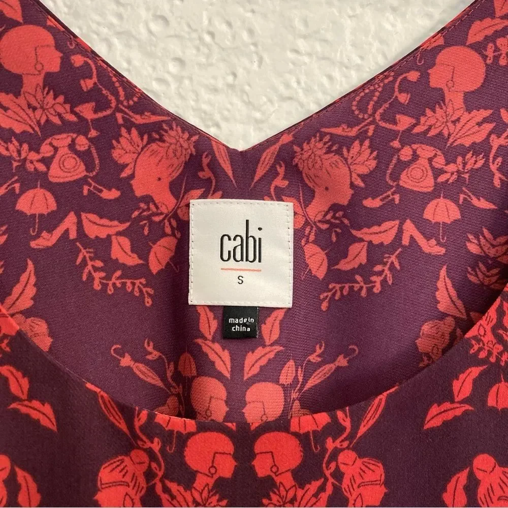 Cabi Cameo Print Purple Red Dressy Layered Sleeveless Top Tank Small